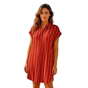 The Blu Dahlia Red orange white Striped Button Front Shirt Dress in size L